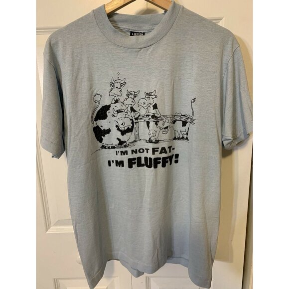 I’m Not Fat- I’m FLUFFY! Cows T-Shirt Sz L Blue Black Screen Stars Tag - Picture 6 of 7